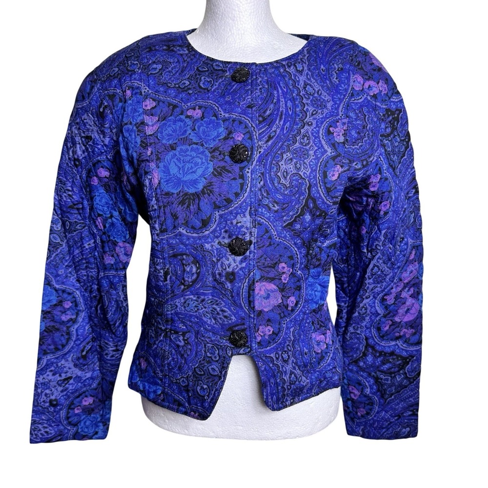 Carole Little Women's Blazer Jacket Purple Blue Floral Quilted Liner No Size Tag